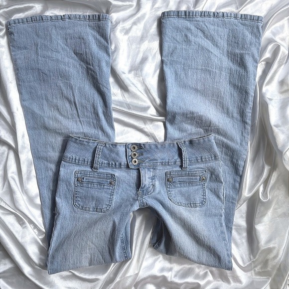 Angels Denim - y2k vintage Angels Flare Jeans Light Blue Low Rise Triple Button 9